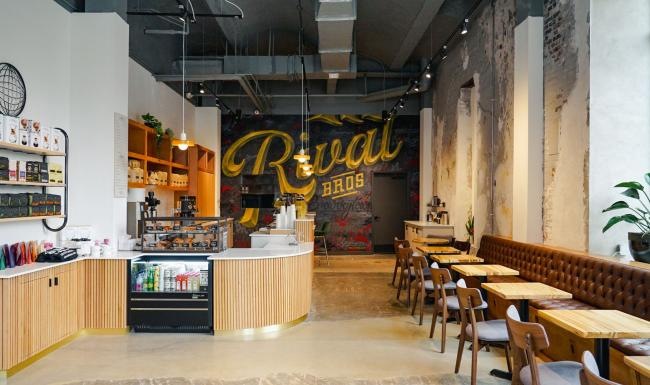 a room with tables and chairs