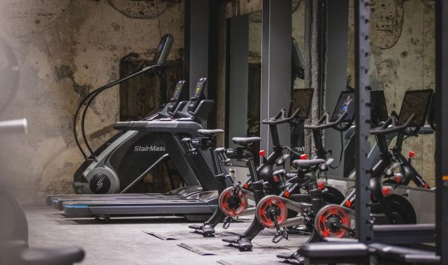 a group of exercise machines